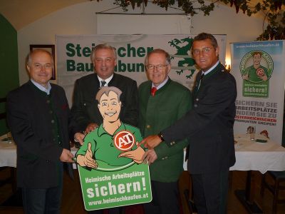v.l.n.R.: LR Johann Seitinger, LH-Stv. Hermann Schützenhöfer, BB-Landesobmann ÖR Gerhard Wlodkowski, Direktor Franz Tonner, „Paul Heimisch“